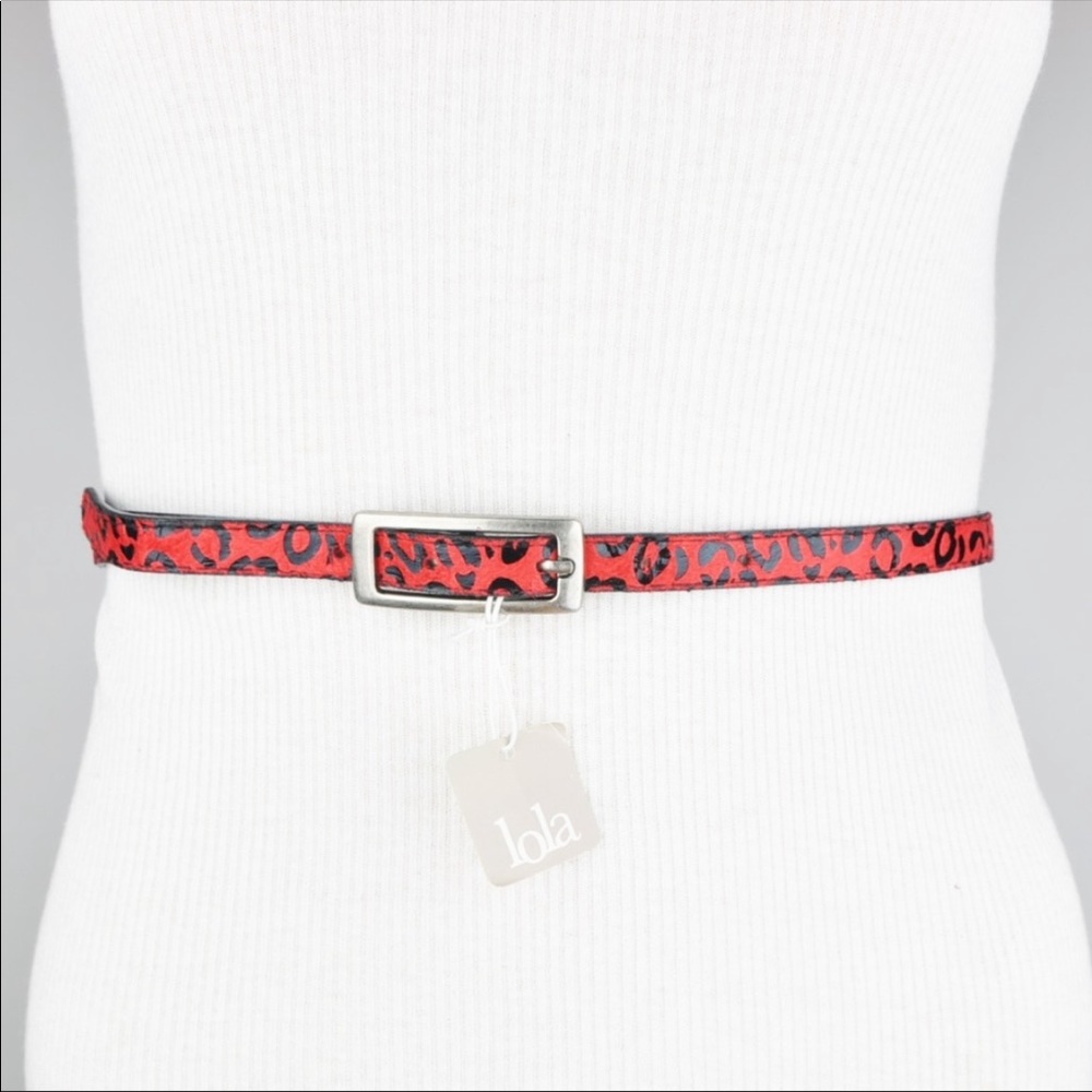 LOLA WAIST BELT SKINNY LEOPARD CHEETAH FAUX FUR RED BLACK S/M